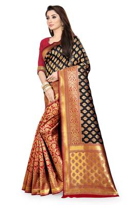 Black woven silk saree with blouse 2