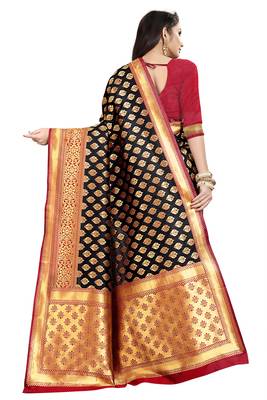 Black woven silk saree with blouse 4