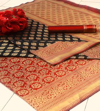 Black woven silk saree with blouse 5