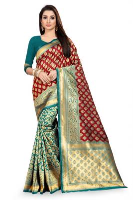 Maroon woven silk saree with blouse 1