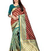 Maroon woven silk saree with blouse