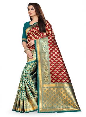 Maroon woven silk saree with blouse 2