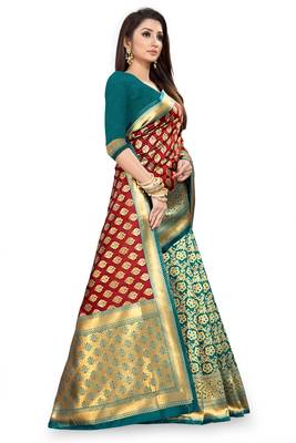 Maroon woven silk saree with blouse 3