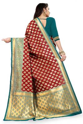 Maroon woven silk saree with blouse 4