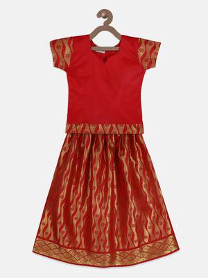 Red South Indian Pattu Pavadai Set For Girls 1