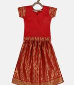 Red South Indian Pattu Pavadai Set For Girls