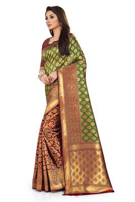 Green woven silk saree with blouse 2