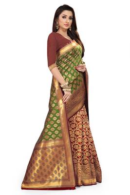 Green woven silk saree with blouse 3
