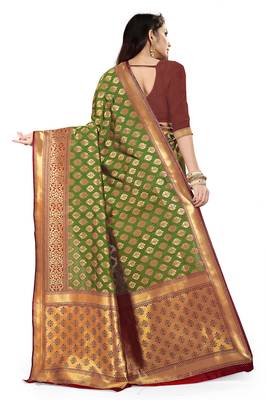 Green woven silk saree with blouse 4