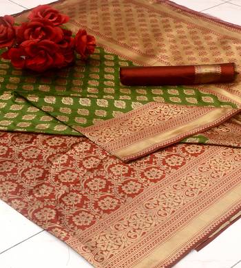 Green woven silk saree with blouse 5