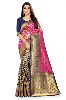 Pink woven silk saree with blouse 1