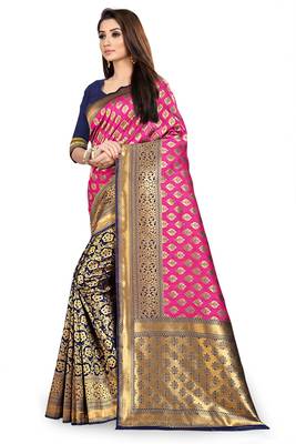 Pink woven silk saree with blouse 2