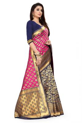 Pink woven silk saree with blouse 3