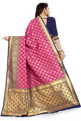 Pink woven silk saree with blouse 4