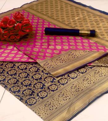 Pink woven silk saree with blouse 5