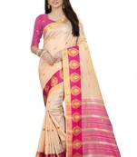 Pink woven cotton silk saree with blouse