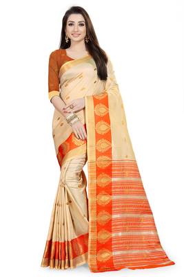 Orange woven cotton silk saree with blouse 1