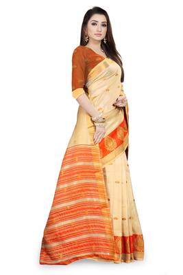 Orange woven cotton silk saree with blouse 3