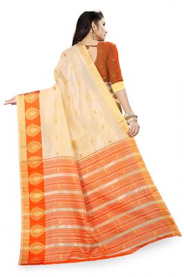 Orange woven cotton silk saree with blouse 4