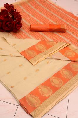 Orange woven cotton silk saree with blouse 5