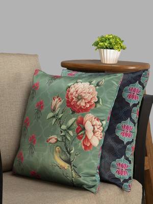 HOUZZCODE Green Set Of 2 Floral Square Cushion Covers 1