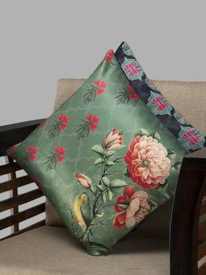 HOUZZCODE Green Set Of 2 Floral Square Cushion Covers 2