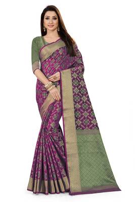 Purple woven silk blend saree with blouse 1