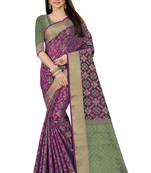 Purple woven silk blend saree with blouse