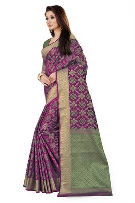 Purple woven silk blend saree with blouse 2