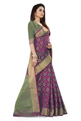 Purple woven silk blend saree with blouse 3