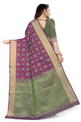 Purple woven silk blend saree with blouse 4