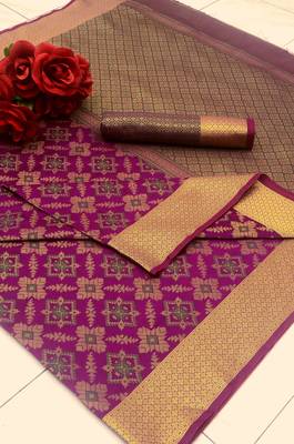 Purple woven silk blend saree with blouse 5