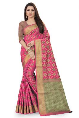 Pink woven silk blend saree with blouse 1