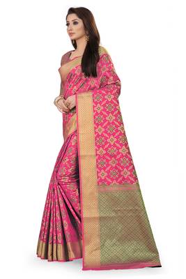 Pink woven silk blend saree with blouse 2