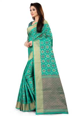 Blue woven silk blend saree with blouse 2