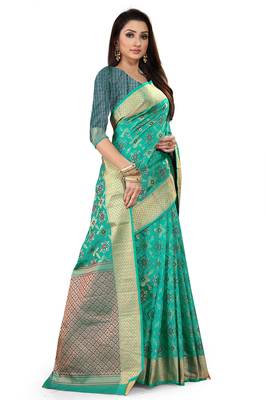 Blue woven silk blend saree with blouse 3