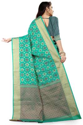 Blue woven silk blend saree with blouse 4