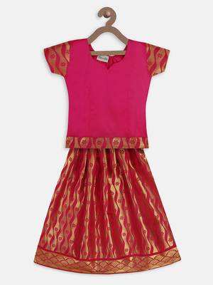 Purple South Indian Pattu Pavadai Set For Girls 1