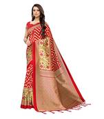 Red printed art silk saree with blouse