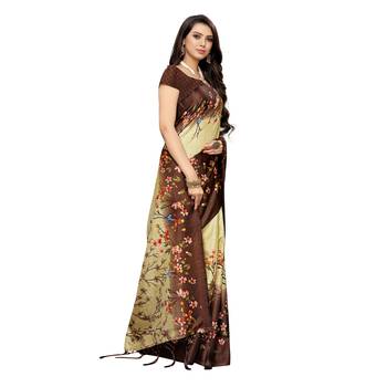 Brown printed khadi saree with blouse 3