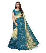 Turquoise printed khadi saree with blouse