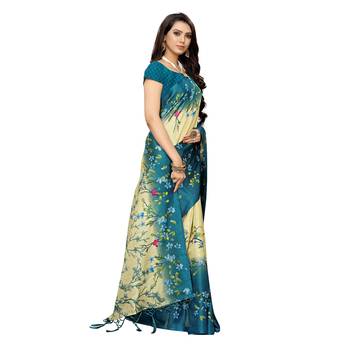 Turquoise printed khadi saree with blouse 3