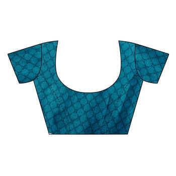 Turquoise printed khadi saree with blouse 5