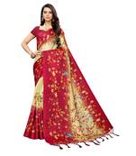 Red printed khadi saree with blouse