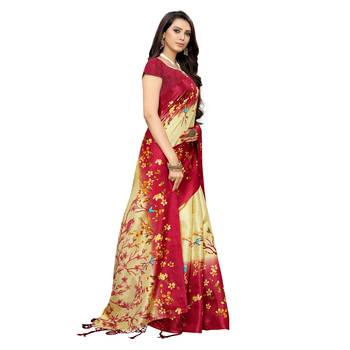 Red printed khadi saree with blouse 3