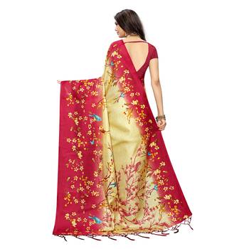 Red printed khadi saree with blouse 4