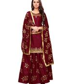 Maroon Embroidered Cotton Salwar