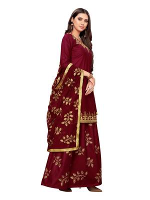 Maroon Embroidered Cotton Salwar 3