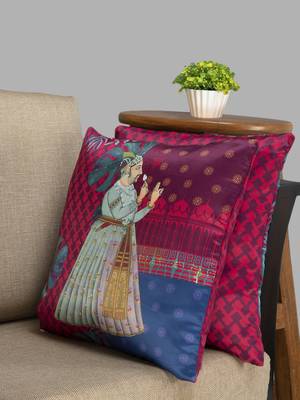 HOUZZCODE Purple & Blue Single Ethnic Motifs Square Cushion Cover 1