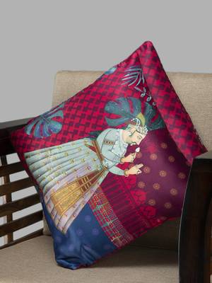 HOUZZCODE Purple & Blue Single Ethnic Motifs Square Cushion Cover 2